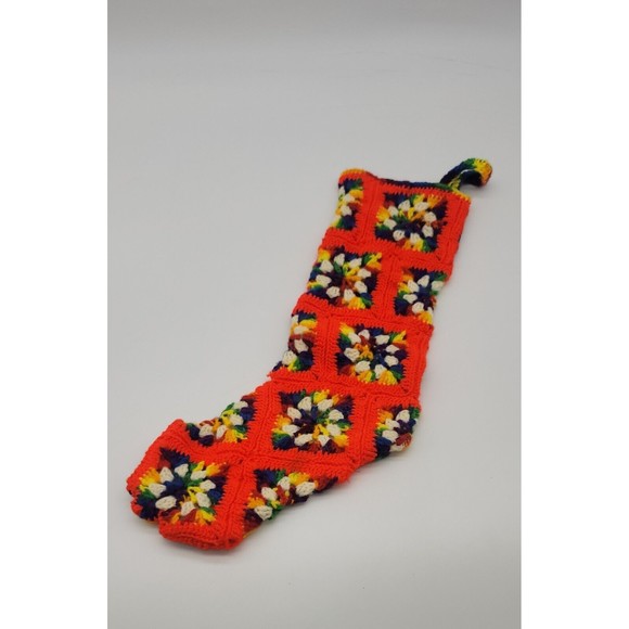 Handmade multi color Hand Knitted block pattern Christmas Stocking - Picture 1 of 2